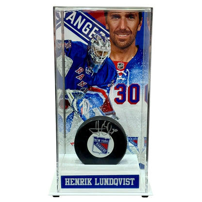 Henrik Lundqvist Autographed New York Rangers Hockey Puck with Tall Case - PSA