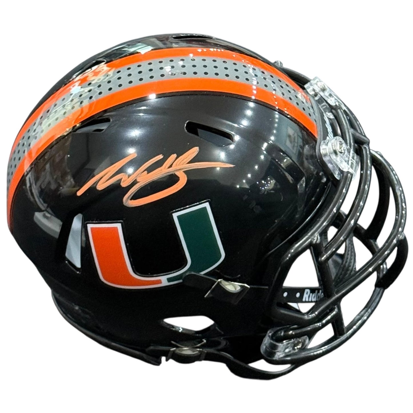 Willis McGahee Autographed Miami Hurricanes (Black Nights) Mini Helmet - JSA