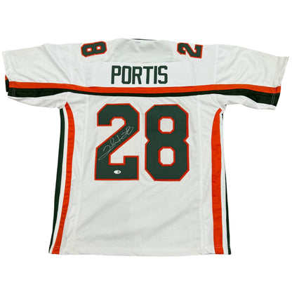 Clinton Portis Autographed Miami Hurricanes (White #28) Custom Jersey - JSA