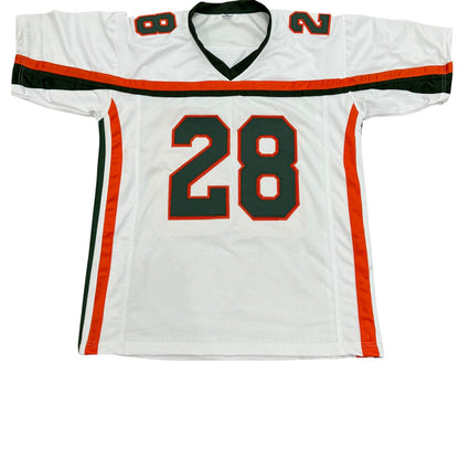 Clinton Portis Autographed Miami Hurricanes (White #28) Custom Jersey - JSA