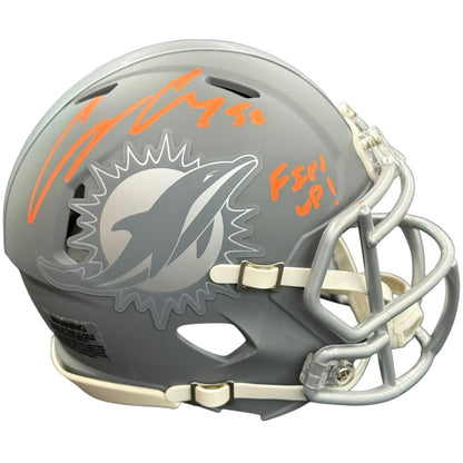 Channing Crowder Autographed Miami Dolphins (Slate) Mini Helmet - JSA