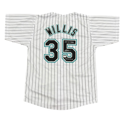 Dontrelle Willis Autographed Florida Marlins (Pinstripe #35) Custom Jersey w/ 2003 ROY & WS Champs - JSA