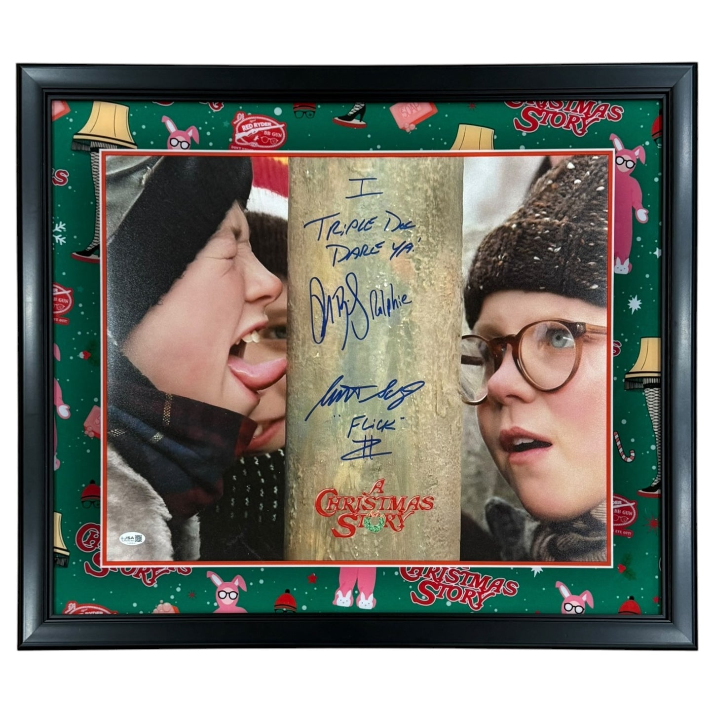 Peter Billingsley Ralphie And Scott Schwartz Flick Autographed A Christmas Story (Flick's Lick) Deluxe Framed 16x20 Photo w/ Quote Inscr - JSA
