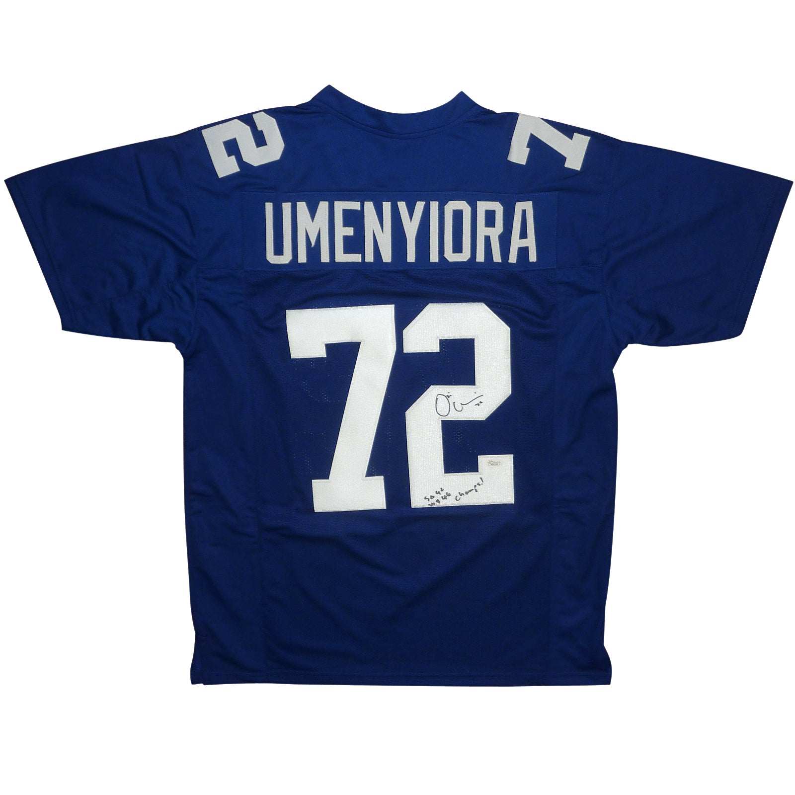 Osi Umenyiora Autographed New York (Blue #72) Custom Jersey w/ SB Inscription