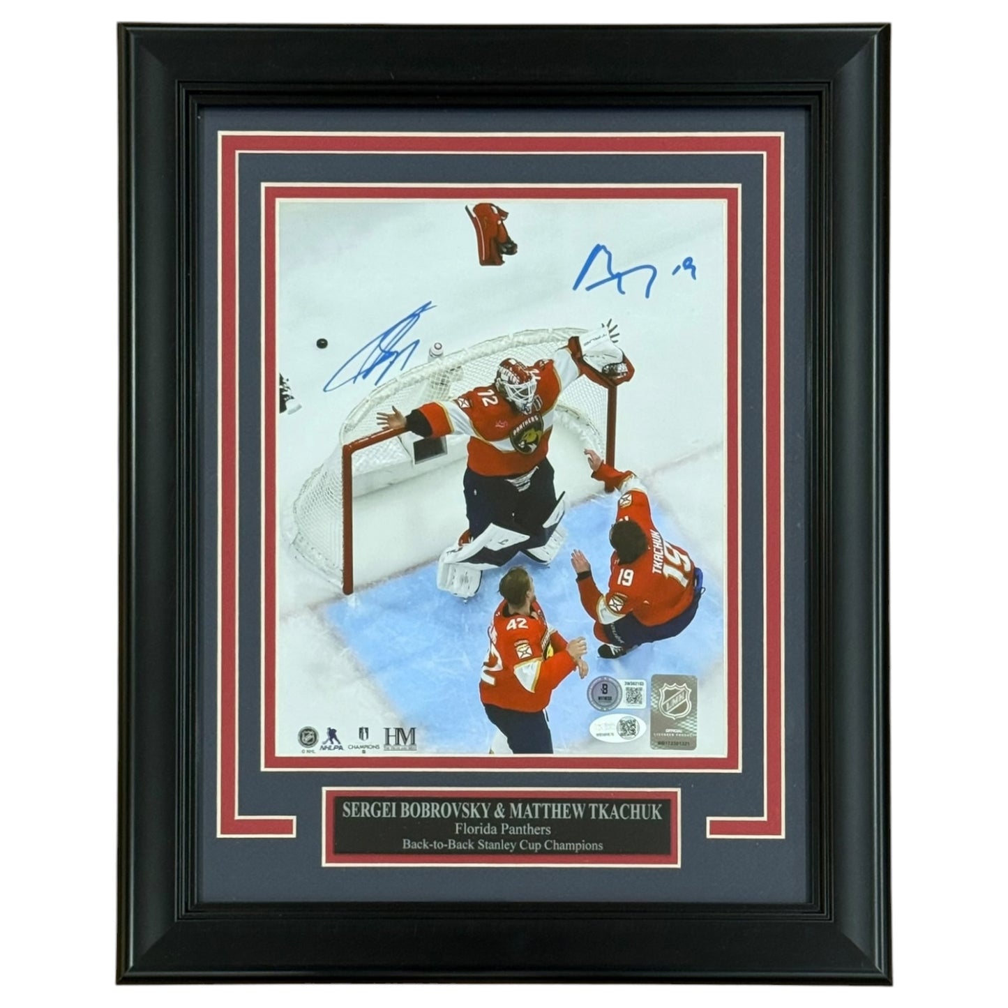 Sergei Bobrovsky & Matthew Tkachuk Autographed Florida Panthers 2025 Stanley Cup Celebration Framed 8x10 Photo - JSA