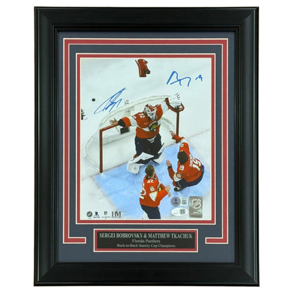 Sergei Bobrovsky & Matthew Tkachuk Autographed Florida Panthers 2025 Stanley Cup Celebration Framed 8x10 Photo - JSA