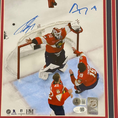 Sergei Bobrovsky & Matthew Tkachuk Autographed Florida Panthers 2025 Stanley Cup Celebration Framed 8x10 Photo - JSA