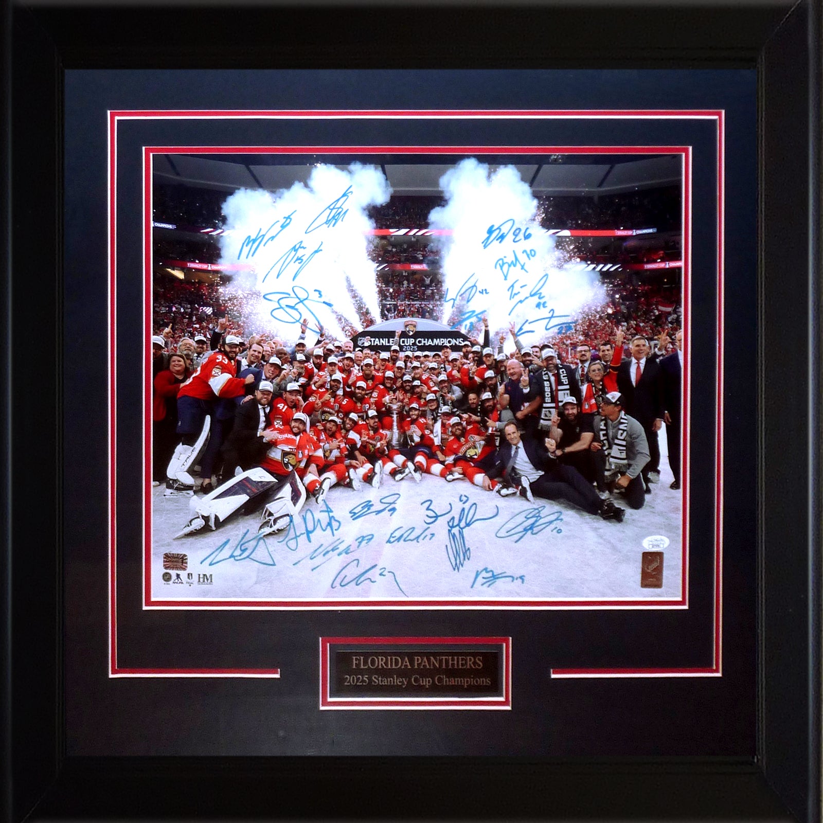 Florida Panthers 2025 Stanley Cup Champions Team Autographed Deluxe Framed 16x20 Photo - 20 Signatures - JSA