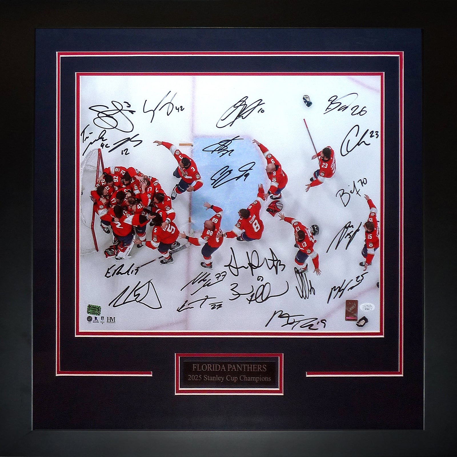 Florida Panthers 2025 Stanley Cup Champions Celebration Team Autographed Deluxe Framed 16x20 Photo - 20 Signatures - JSA