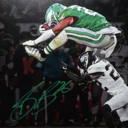 Saquon Barkley Autographed Philadelphia Eagles (Reverse Hurdle Spotlight) Deluxe Framed 16x20 Photo - Beckett