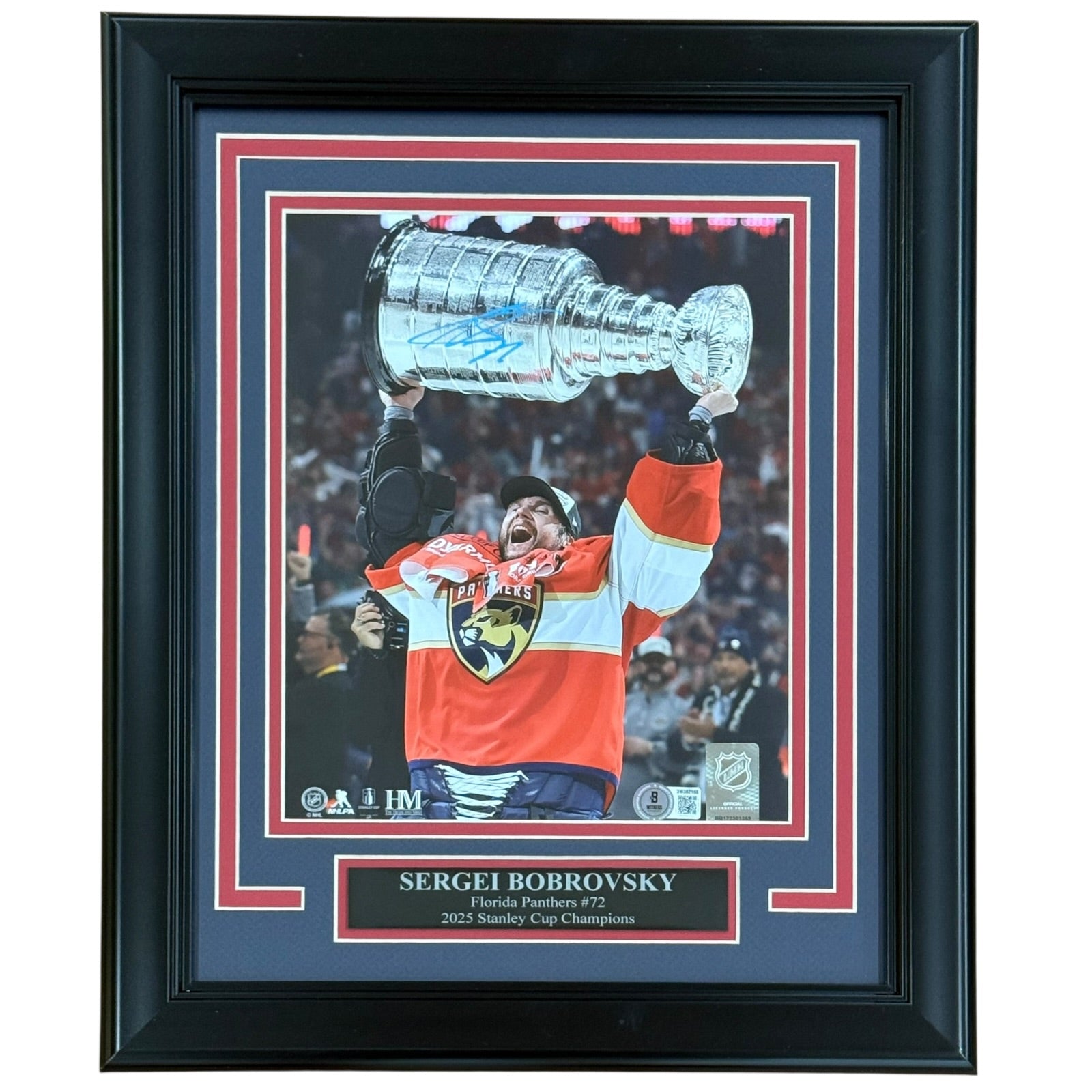 Sergei Bobrovsky Autographed Florida Panthers (2025 Stanley Cup Trophy) Framed 8x10 Photo - Beckett