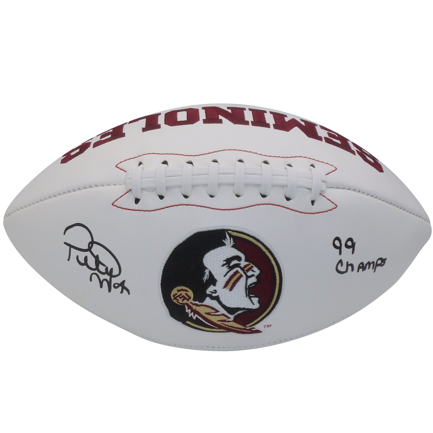 Peter Warrick Autographed Florida State FSU Seminoles Logo Football w/ "99 Champs" - JSA