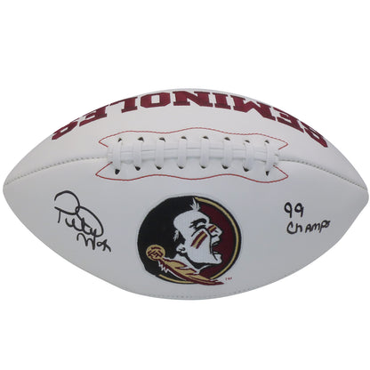 Peter Warrick Autographed Florida State FSU Seminoles Logo Football w/ "99 Champs" - JSA