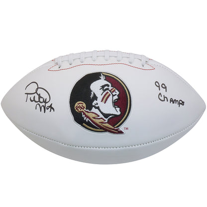 Peter Warrick Autographed Florida State FSU Seminoles Logo Football w/ "99 Champs" - JSA
