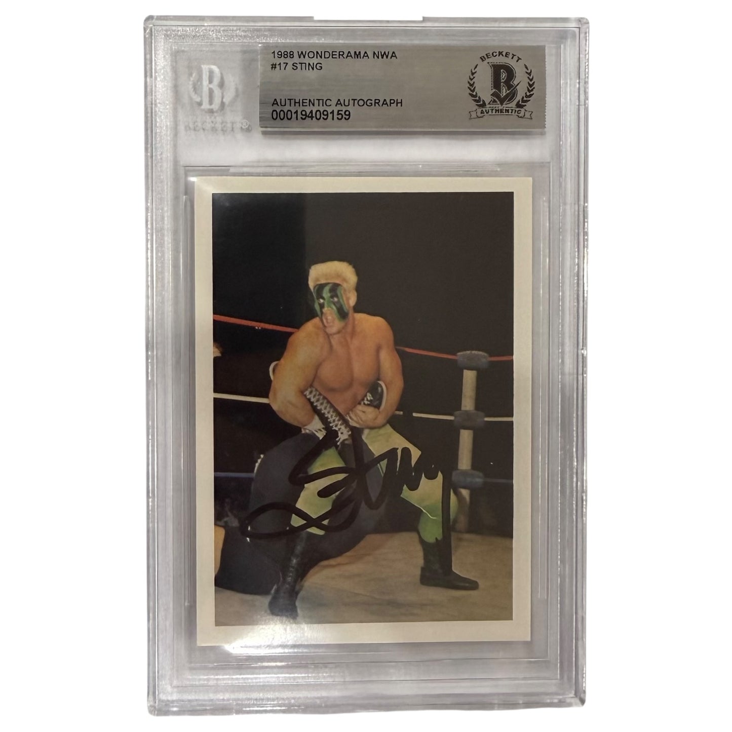 Sting Autographed NWA Wonderama Wrestling Rookie Card #17 - Beckett Encapsulated