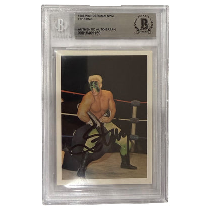 Sting Autographed NWA Wonderama Wrestling Rookie Card #17 - Beckett Encapsulated