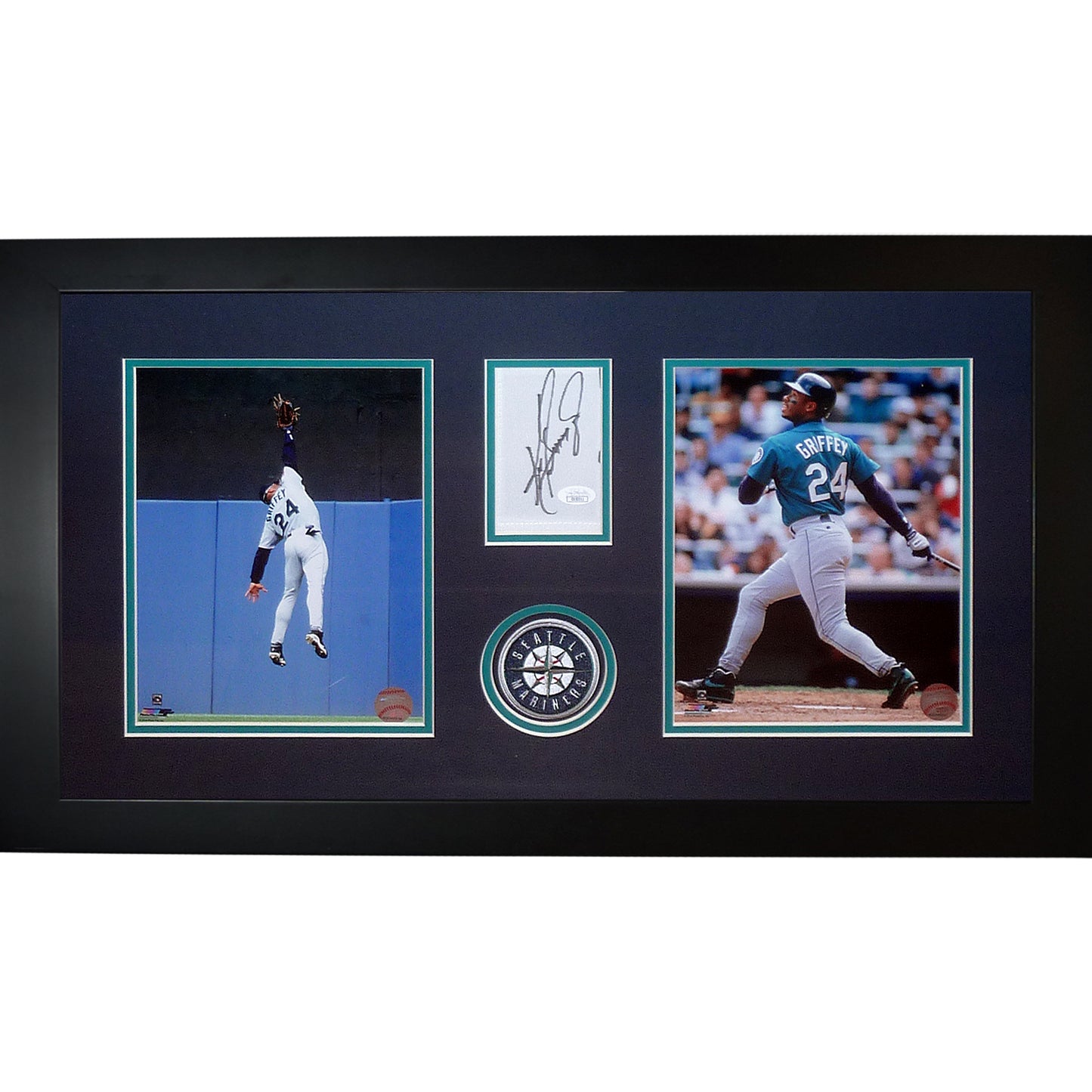 Ken Griffey Jr. Autographed Seattle Mariners Deluxe Framed Double Photo Piece - JSA