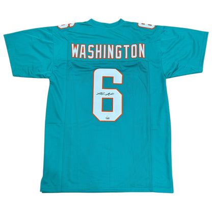 Malik Washington Autographed Miami (Aqua #6) Custom Jersey - JSA