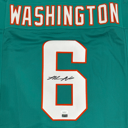 Malik Washington Autographed Miami (Aqua #6) Custom Jersey - JSA