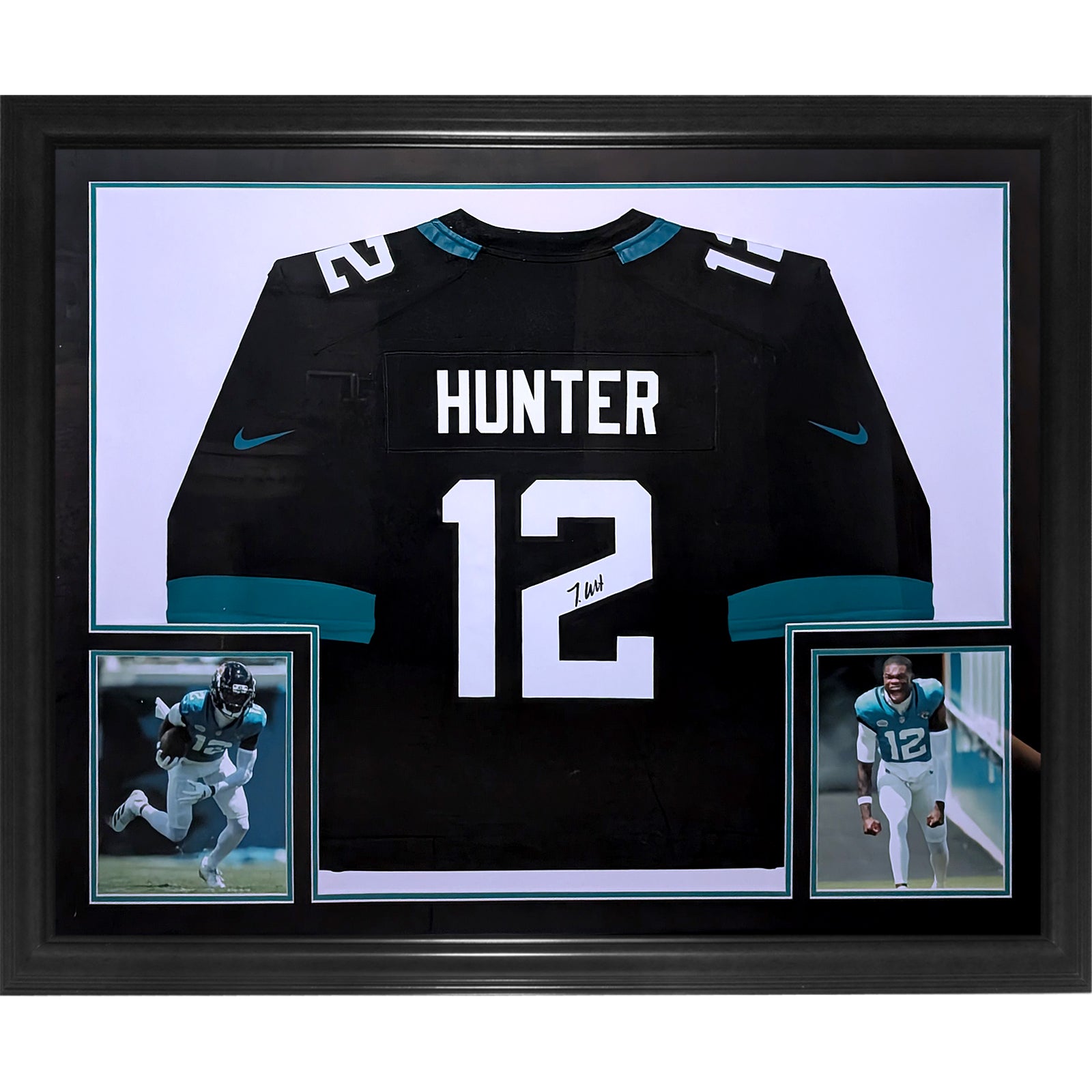 Travis Hunter Autographed Jacksonville Jaguars (Black #12) Nike Deluxe Framed Jersey - Beckett