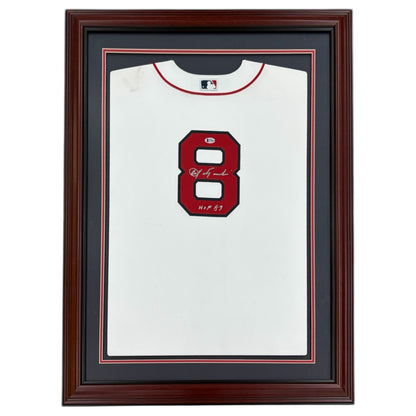 Carl Yastrzemski Autographed Boston Red Sox (White #8) Small Framed Jersey - JSA