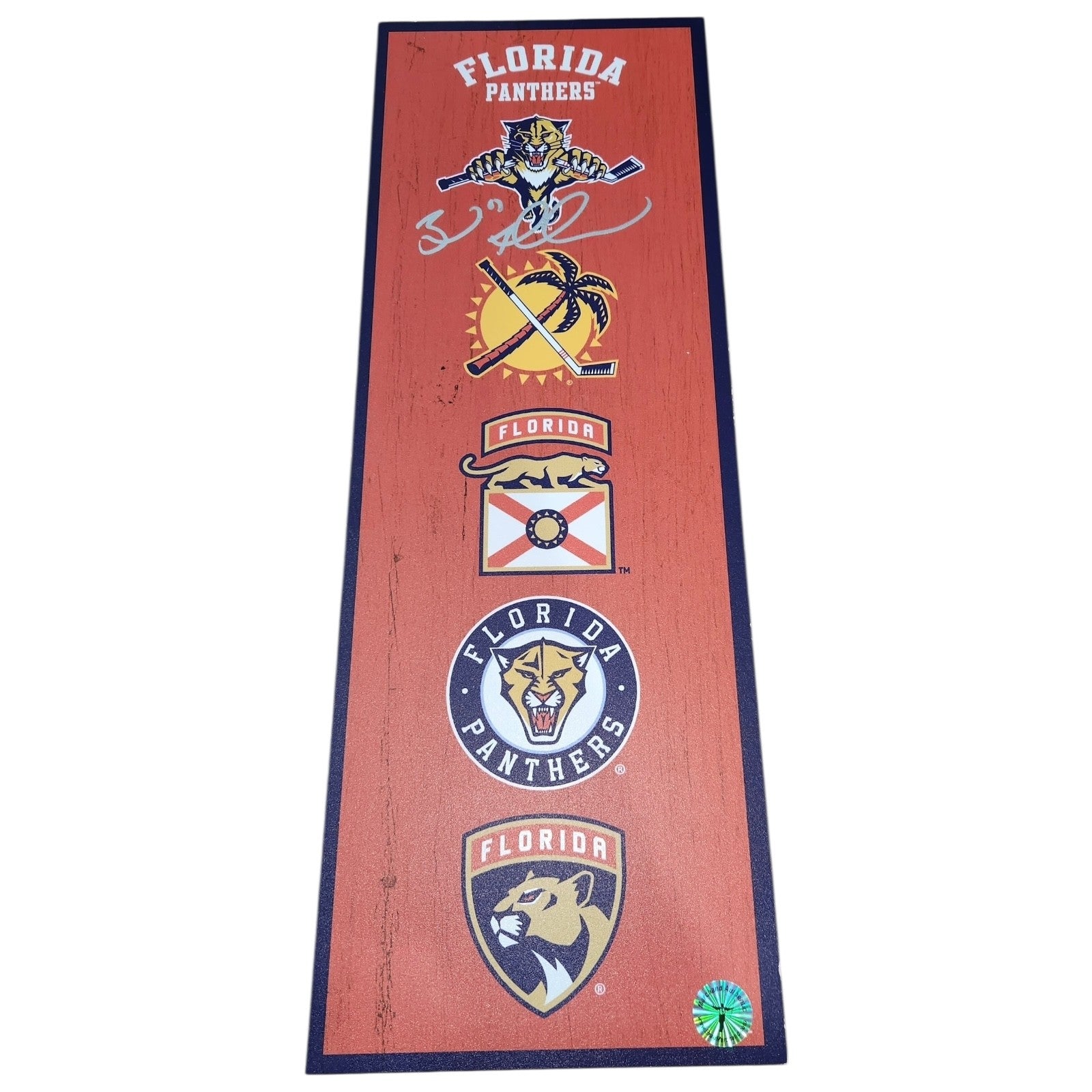 Brad Marchand Autographed Florida Panthers 6x17 Wood Logo Evolution Sign - Marchand Holo