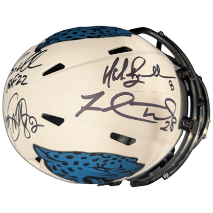 Pride of the Jaguars - Tony Boselli , Mark Brunell, Jimmy Smith And Fred Taylor Autographed Jacksonville Jaguars (LUNAR) Mini Helmet - JSA