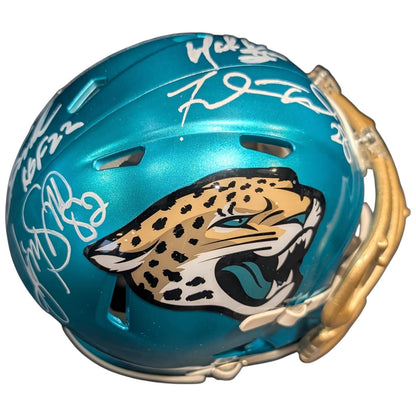 Pride of the Jaguars - Tony Boselli , Mark Brunell, Jimmy Smith And Fred Taylor Autographed Jacksonville Jaguars (FLASH) Mini Helmet - JSA