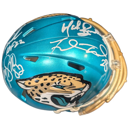 Pride of the Jaguars - Tony Boselli , Mark Brunell, Jimmy Smith And Fred Taylor Autographed Jacksonville Jaguars (FLASH) Mini Helmet - JSA