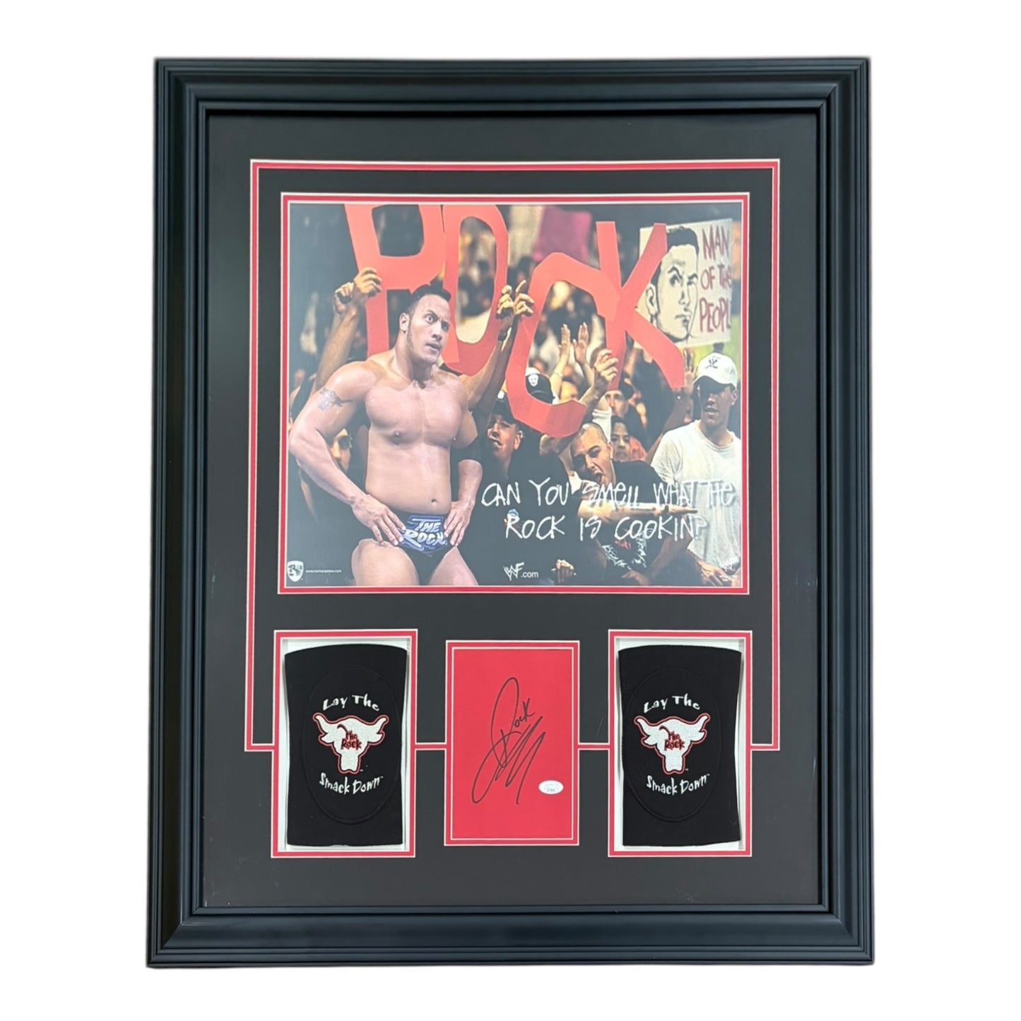 Dwayne Johnson The Rock Autograph Deluxe Framed with Wrestling 16x20 Photo and Pair of Elbow Pads - JSA LOA