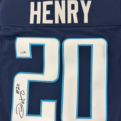 Travis Henry Autographed Tennessee (Navy #20) Custom Jersey - JSA