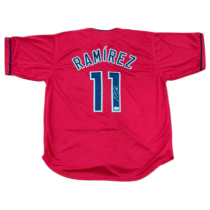 Jose Ramirez Autographed Cleveland (Red #11) Custom Jersey – Beckett