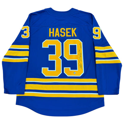 Dominik Hasek Autographed Buffalo Sabres (Blue #39) Authentic Hockey Jersey w/ "HOF 14" - Frozen Pond