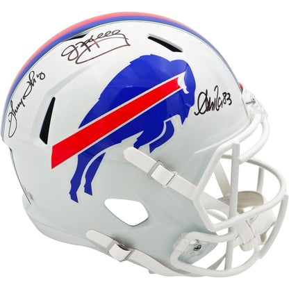 Buffalo Bills Greats Jim Kelly, Andre Reed And Thurman Thomas Autographed (White SPEED) Deluxe Full-Size Replica Helmet - Beckett