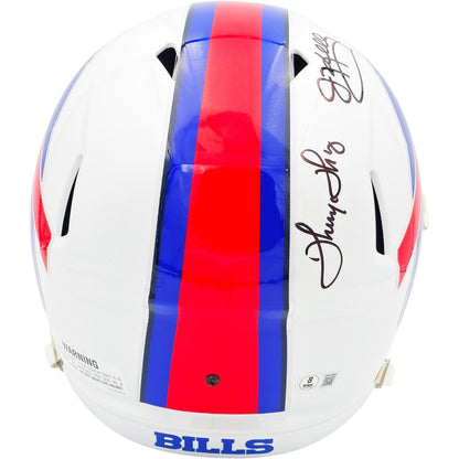 Buffalo Bills Greats Jim Kelly, Andre Reed And Thurman Thomas Autographed (White SPEED) Deluxe Full-Size Replica Helmet - Beckett