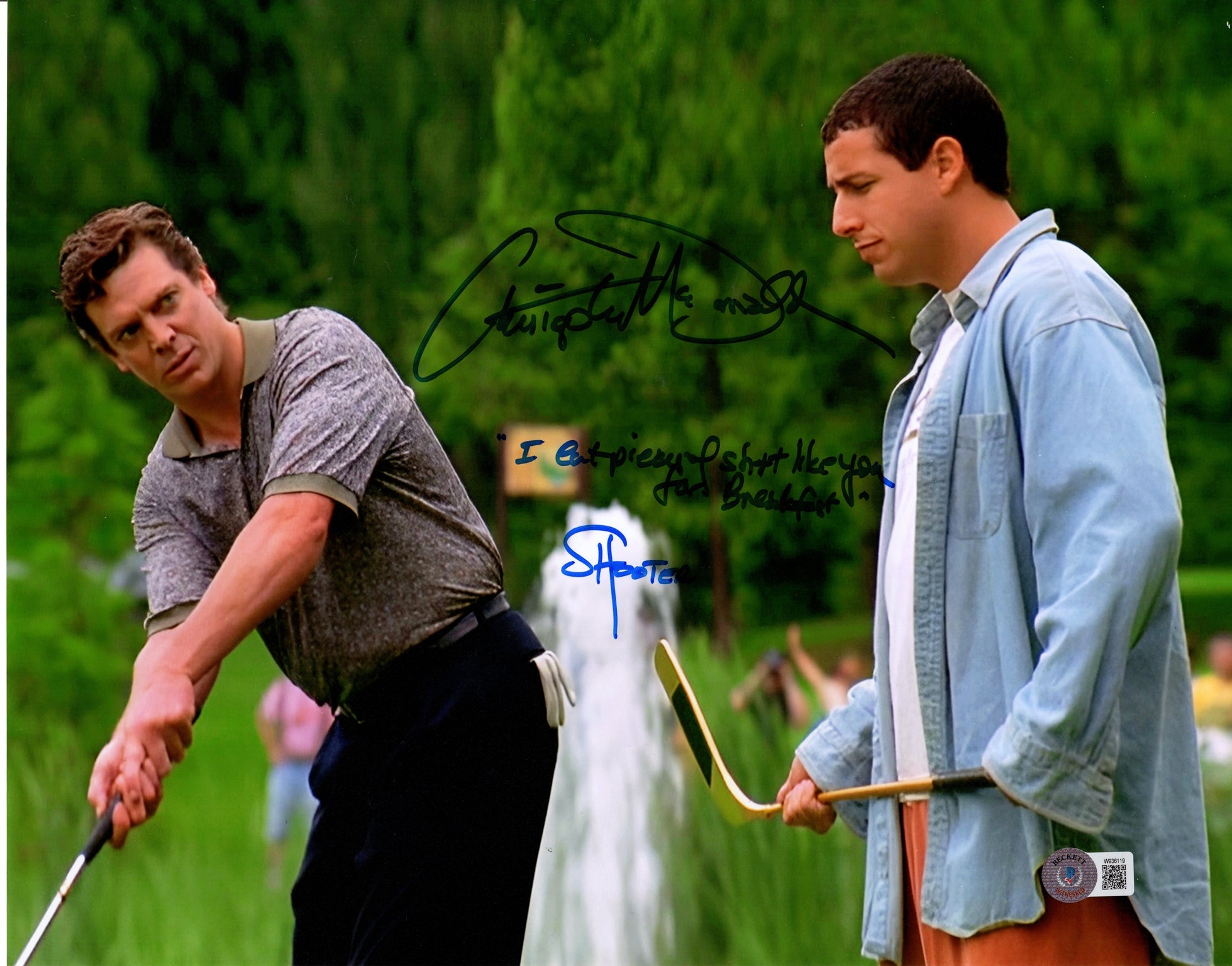 Christopher McDonald Shooter McGavin Autographed Happy Gilmore 11x14 Photo w/ Long Quote (Signed in Blue) - Beckett