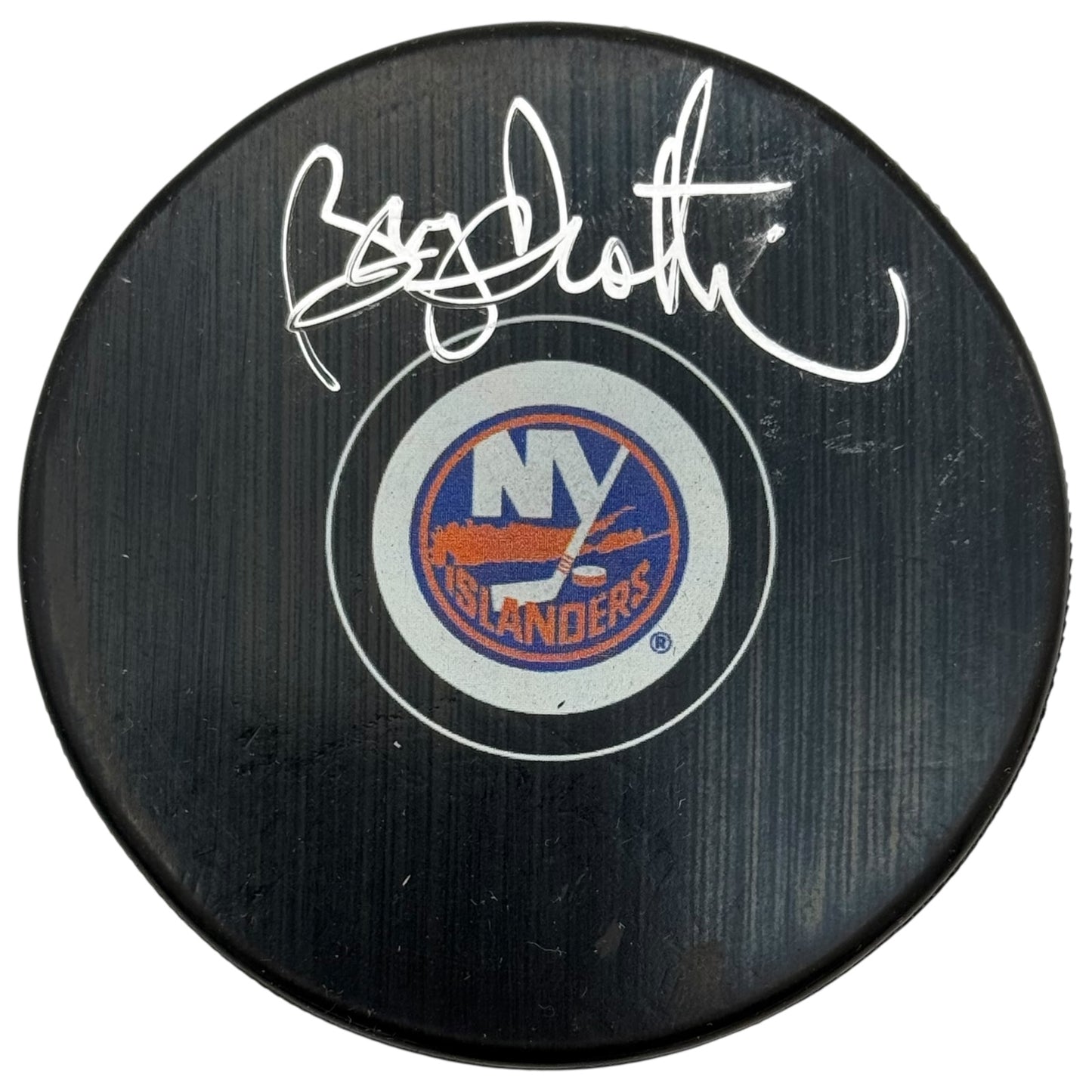 Bryan Trottier Autographed New York Islanders Logo Hockey Puck - JSA