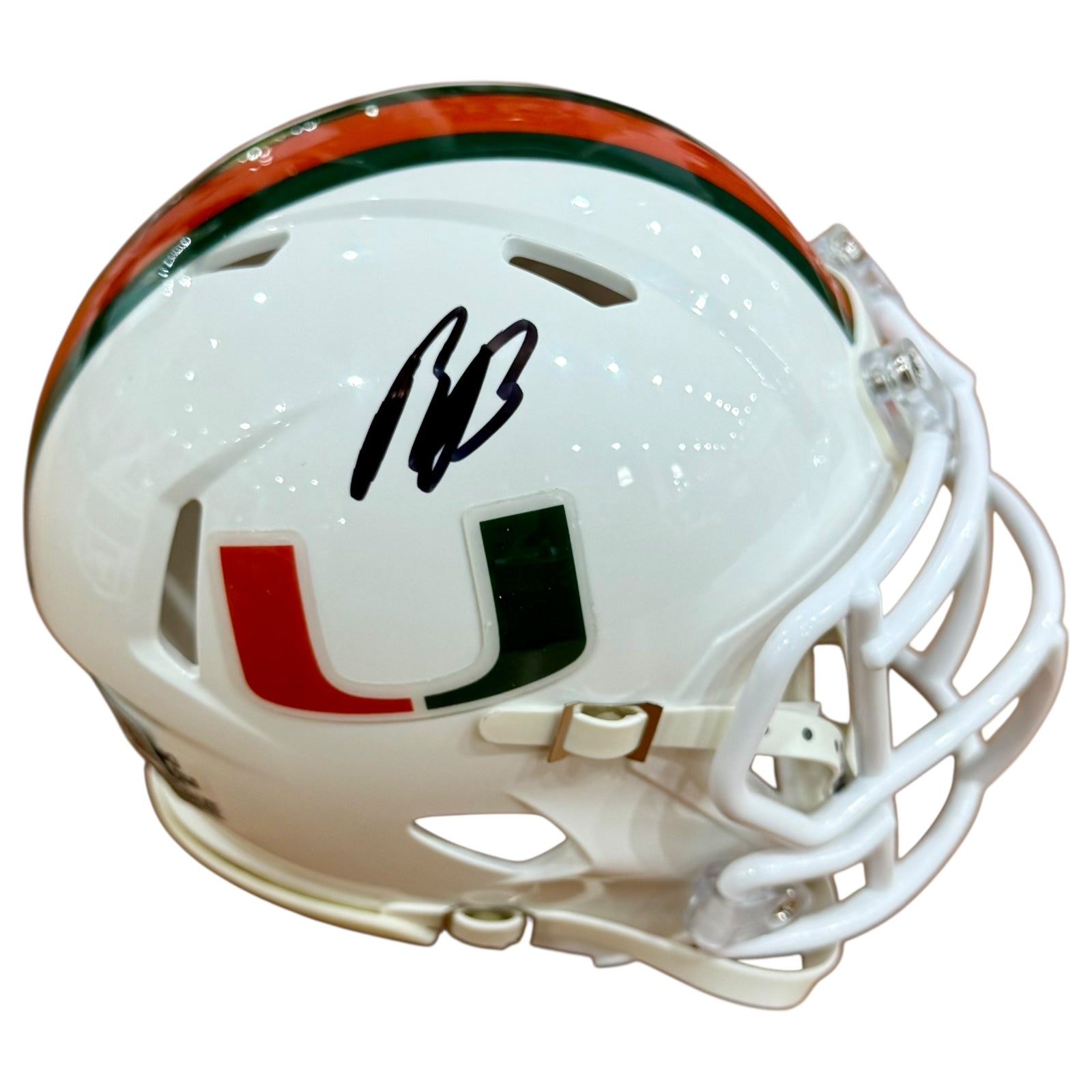 Rueben Bain Jr. Autographed Miami Hurricanes (SPEED) Mini Helmet - Beckett