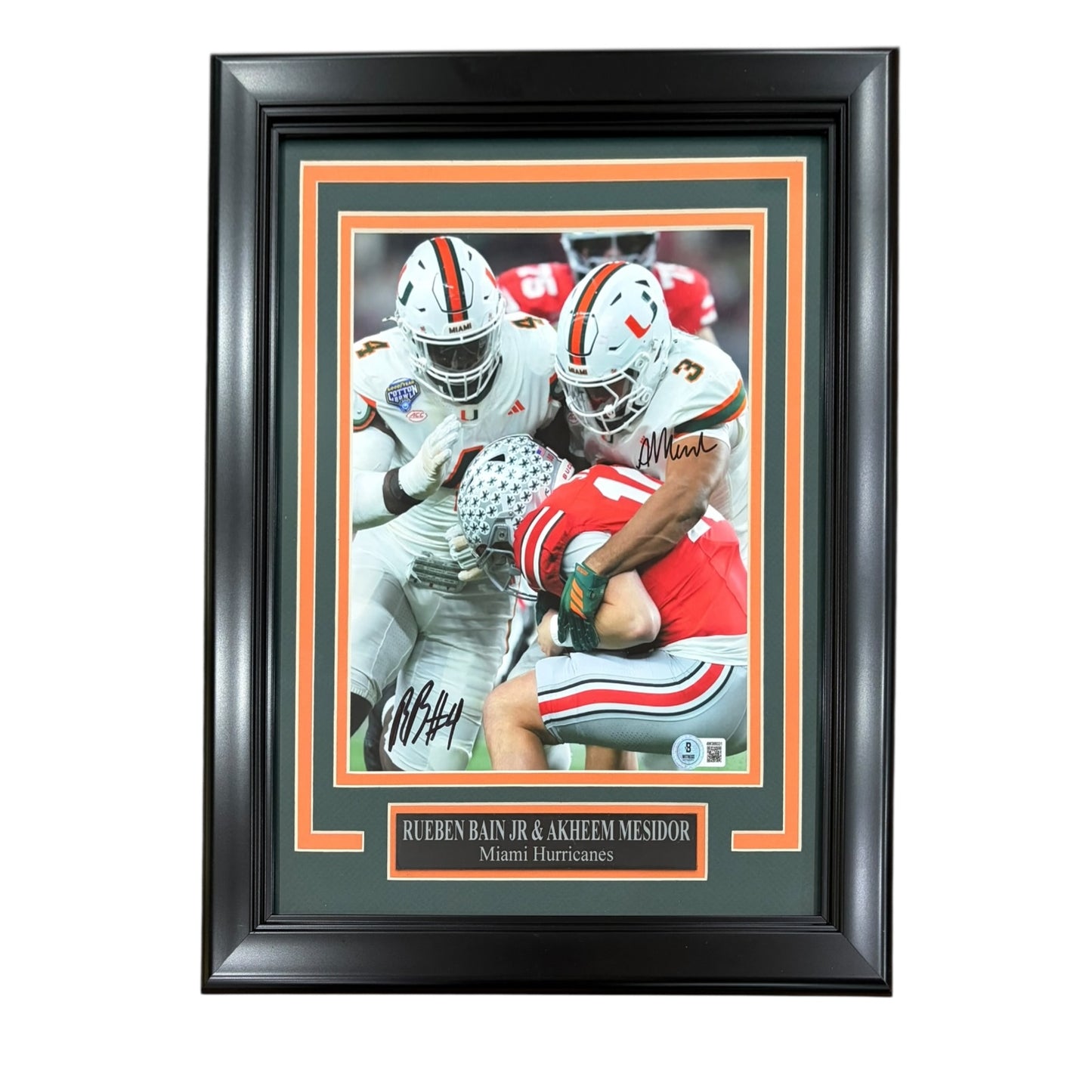 Rueben Bain Jr. & Akheem Mesidor Autographed Miami Hurricanes Deluxe Framed 8x10 Photo - Beckett