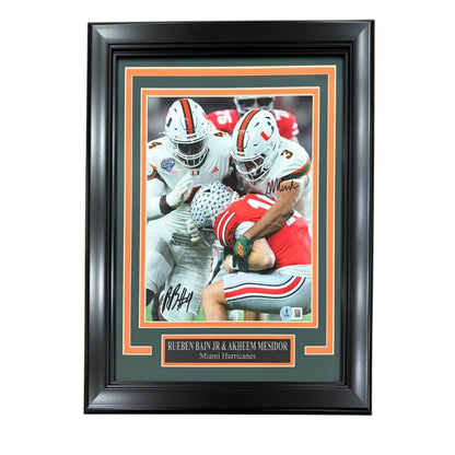Rueben Bain Jr. & Akheem Mesidor Autographed Miami Hurricanes Deluxe Framed 8x10 Photo - Beckett
