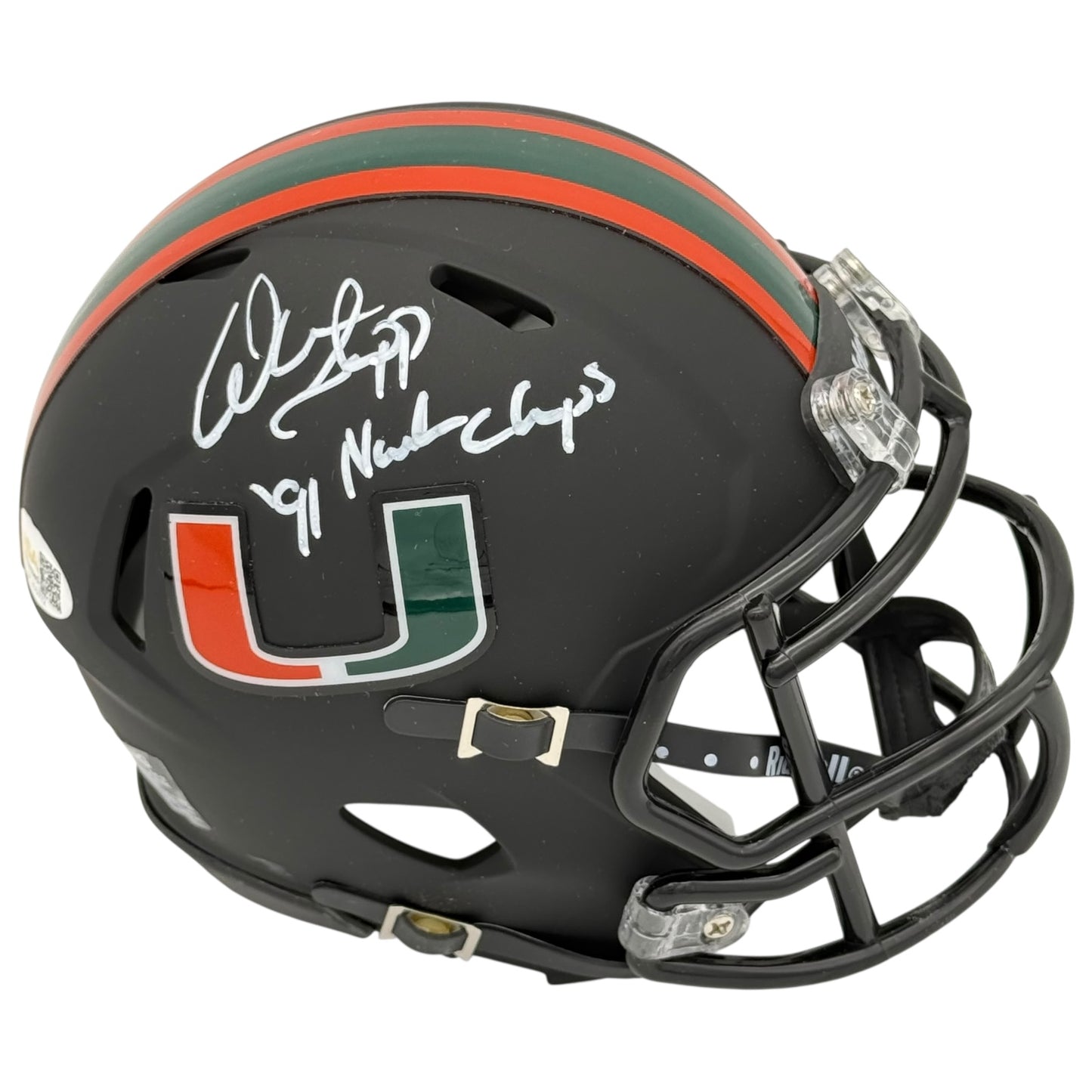 Warren Sapp Autographed Miami Hurricanes (Black Nights) Mini Helmet w/ 91 National Champs - JSA