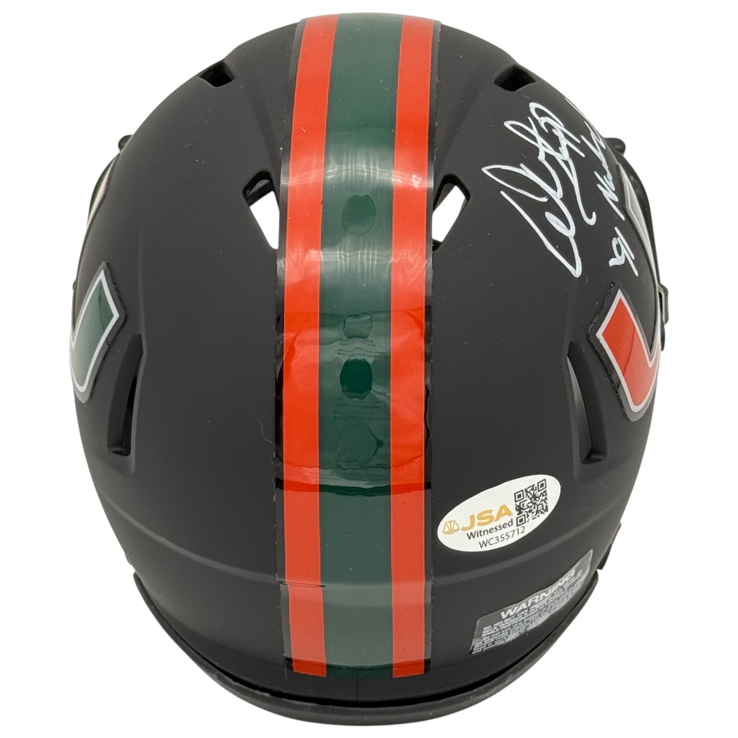 Warren Sapp Autographed Miami Hurricanes (Black Nights) Mini Helmet w/ 91 National Champs - JSA