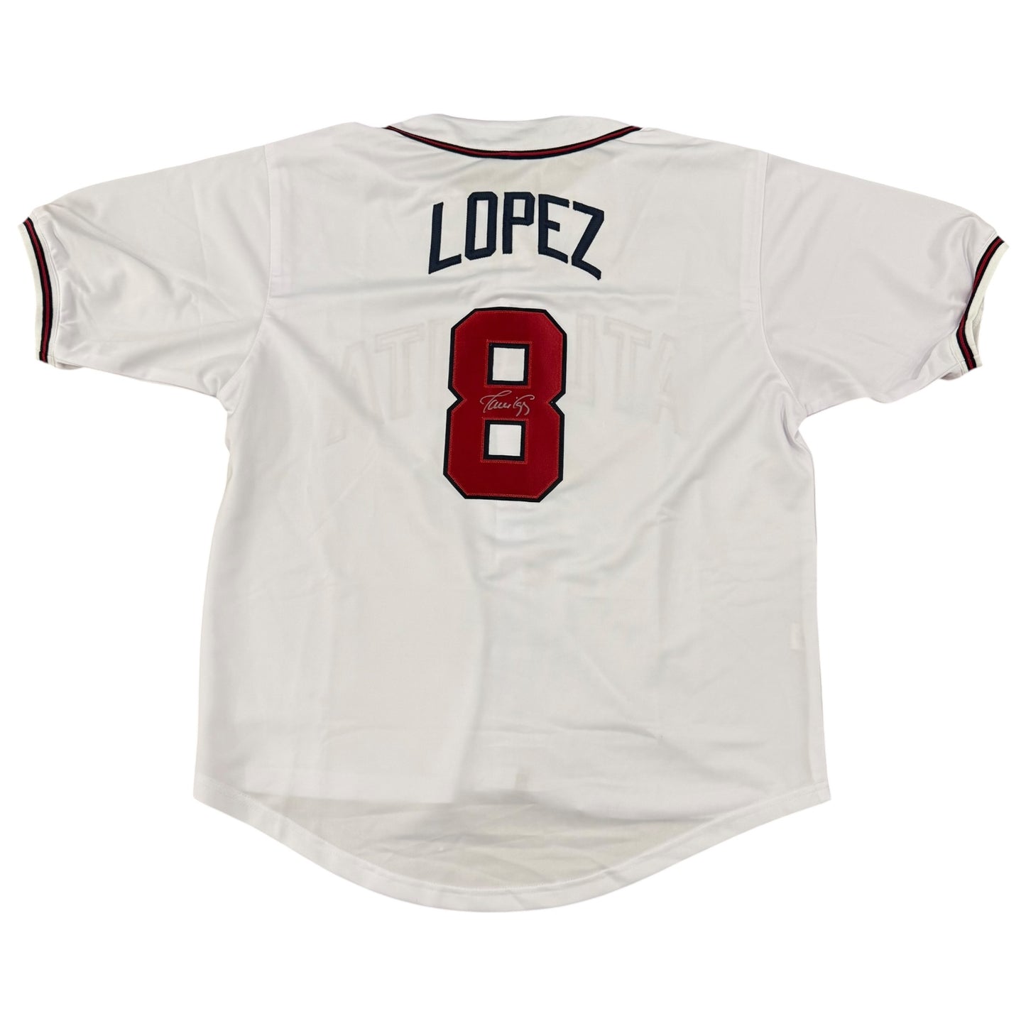 Javier Lopez Autographed Atlanta Braves (White #8) Custom Jersey - JSA