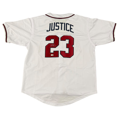David Justice Autographed Atlanta Braves (White #23) Custom Jersey - JSA