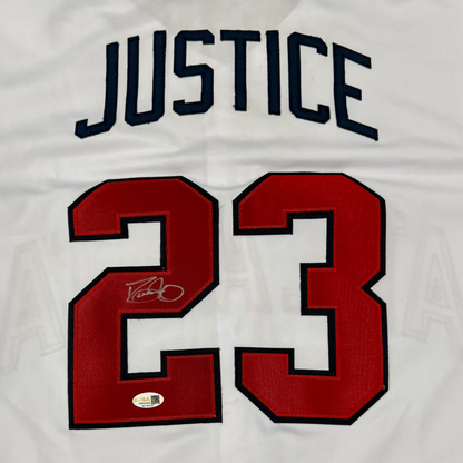 David Justice Autographed Atlanta Braves (White #23) Custom Jersey - JSA