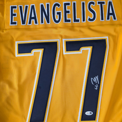 Luke Evangelista Autographed Nashville (Gold #77) Custom Hockey Jersey - JSA