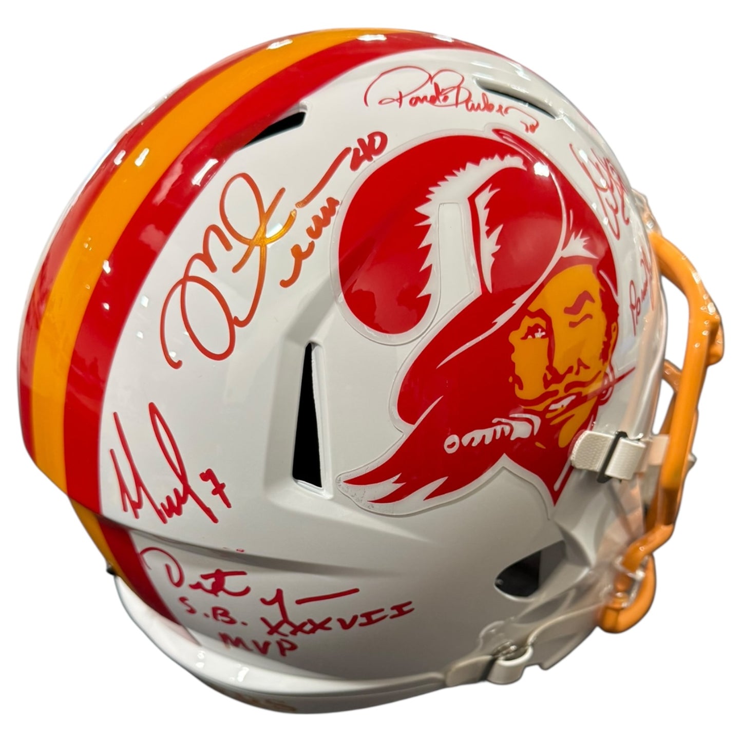 Tampa Bay Buccaneers Super Bowl XXXVII Champs Team Autographed Throwback White Deluxe Full-Size Replica Helmet - 12 Autographs