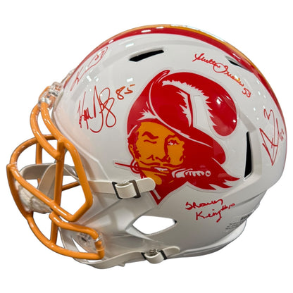 Tampa Bay Buccaneers Super Bowl XXXVII Champs Team Autographed Throwback White Deluxe Full-Size Replica Helmet - 12 Autographs