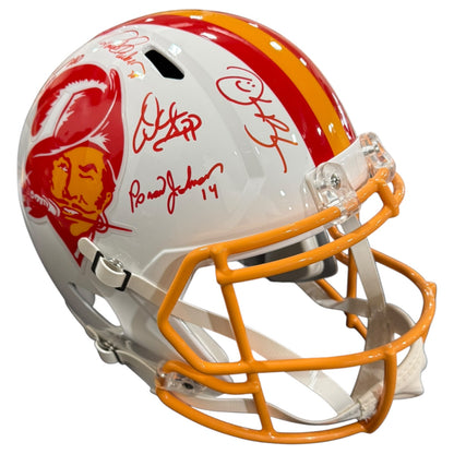 Tampa Bay Buccaneers Super Bowl XXXVII Champs Team Autographed Throwback White Deluxe Full-Size Replica Helmet - 12 Autographs