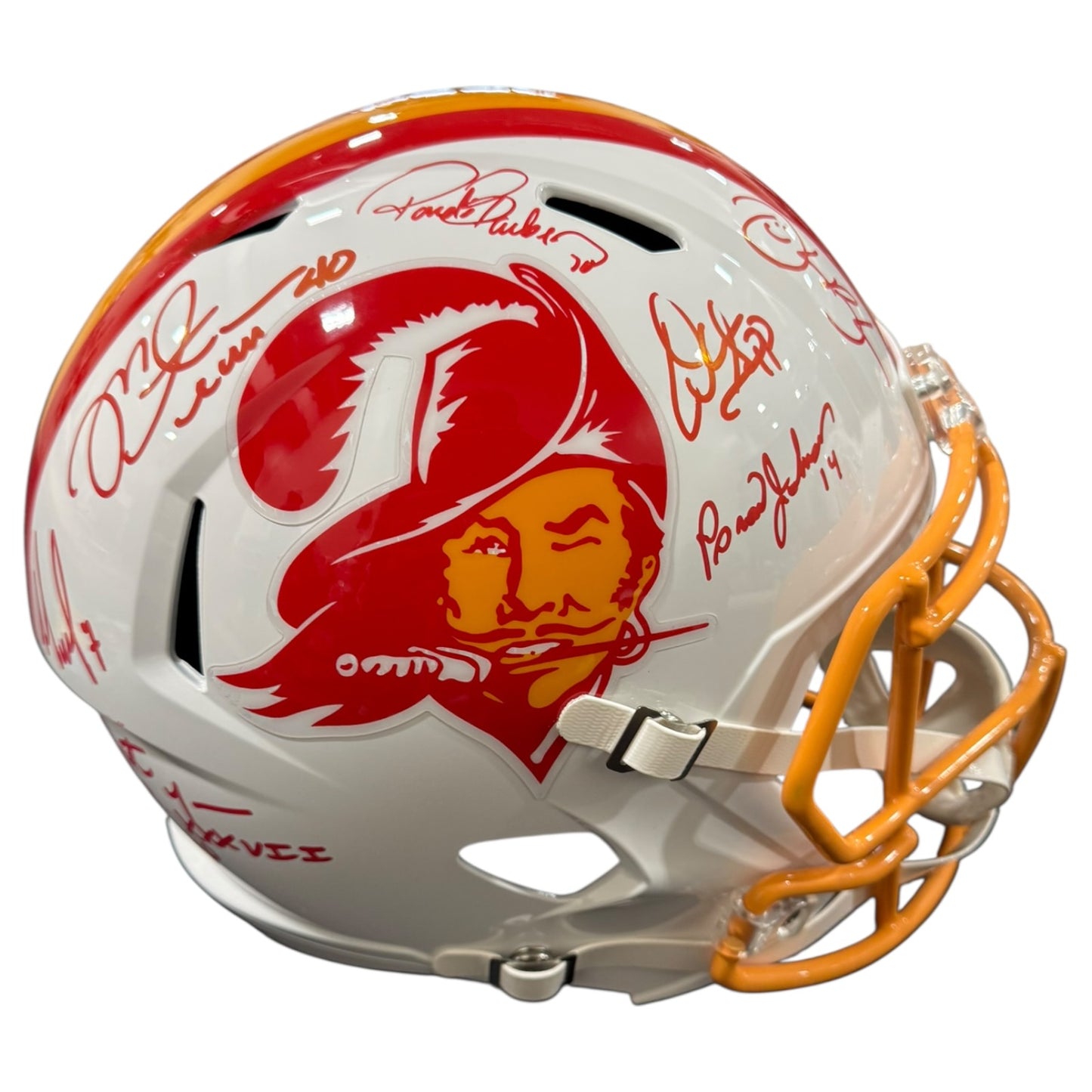 Tampa Bay Buccaneers Super Bowl XXXVII Champs Team Autographed Throwback White Deluxe Full-Size Replica Helmet - 12 Autographs